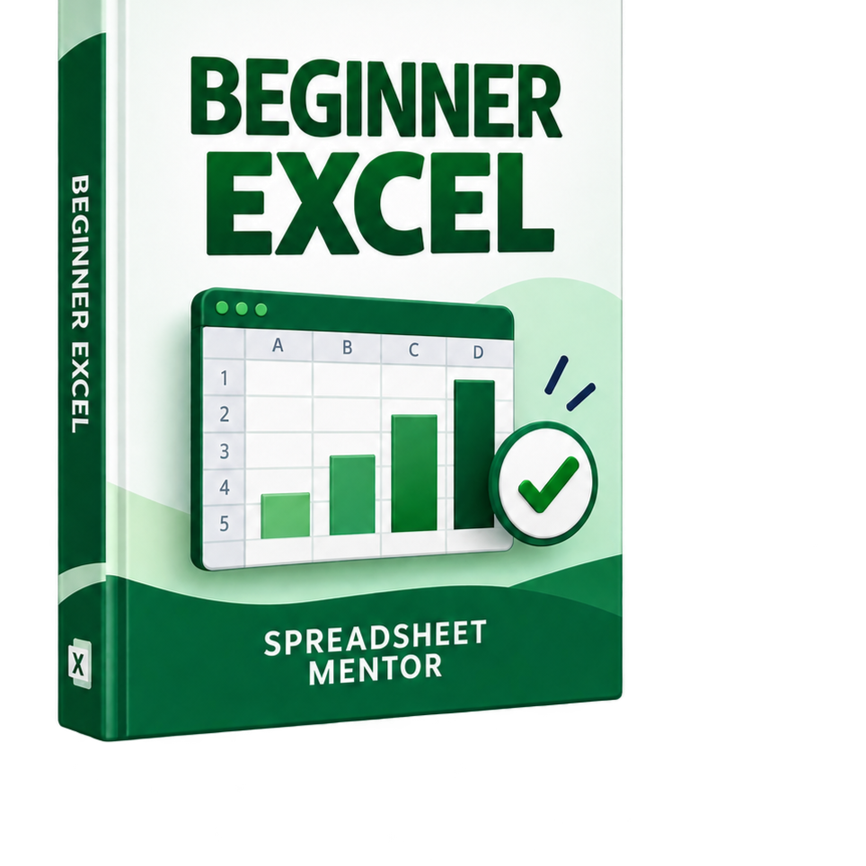 Beginner Excel course cover Beginner Excel course cover with spreadsheet chart and checkmark